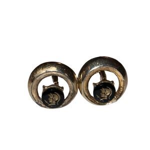 Roman Soldier Knight in Black Gold Tone Vintage Cufflinks